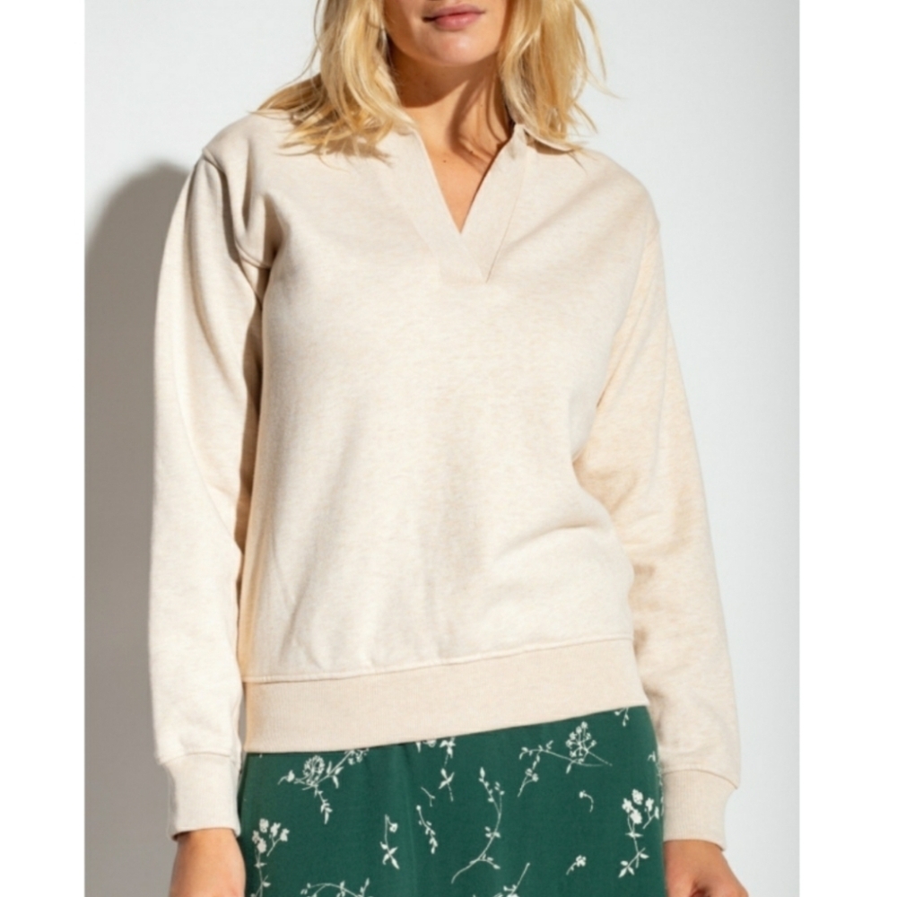 Samsoe Samsoe "Elli polo" long sleeve sweater. Heathered grey and cream. Size S.